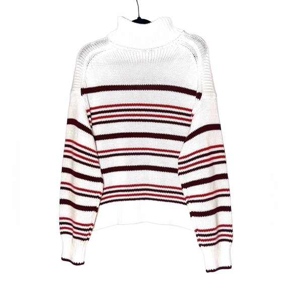 NWT Madewell Ribbed Chunky Turtleneck Sweater in Cabernet Stripe, Sizes S & XL - Picture 7 of 14